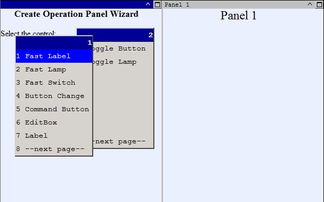 Control Selection in Fanuc Panel Wizard