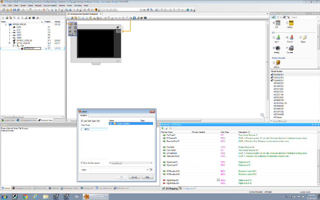 Screenshot of the properties of the I/O module in Physical View in Automation Studio