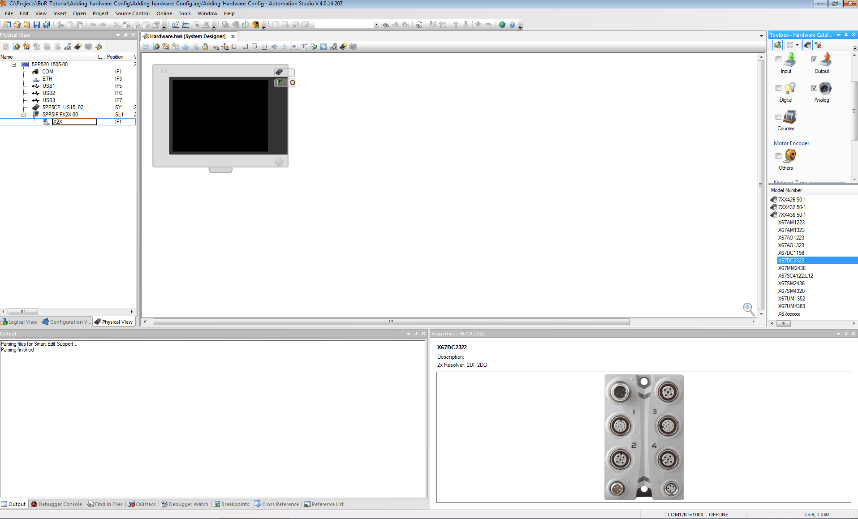 Screenshot of the toolbox showing a longer list and allowing selection of I/O modules once System Unit is selected in Automation Studio