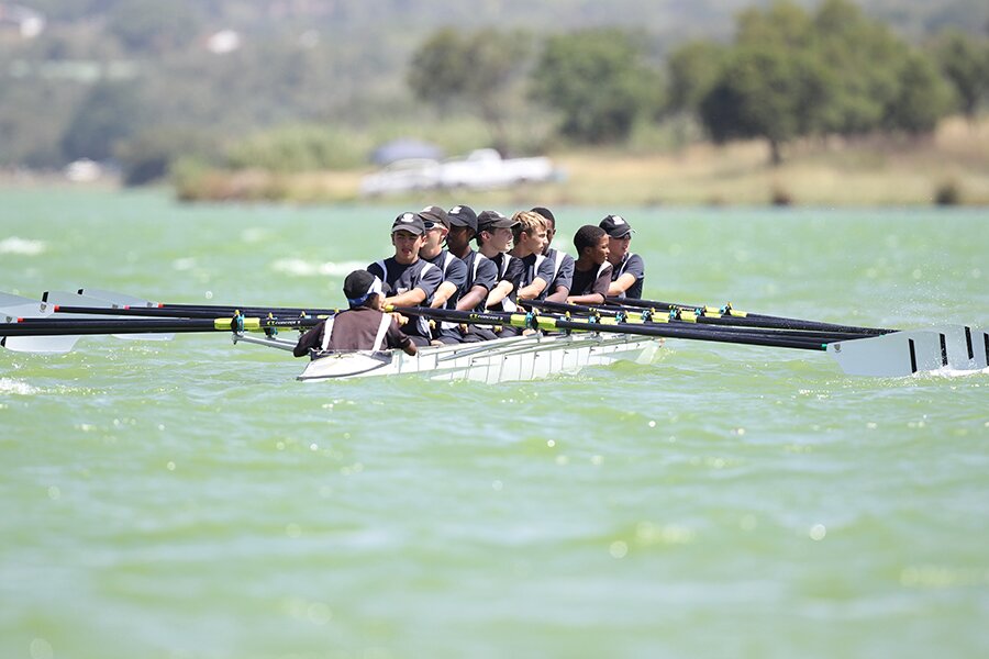 A rowing team on the water