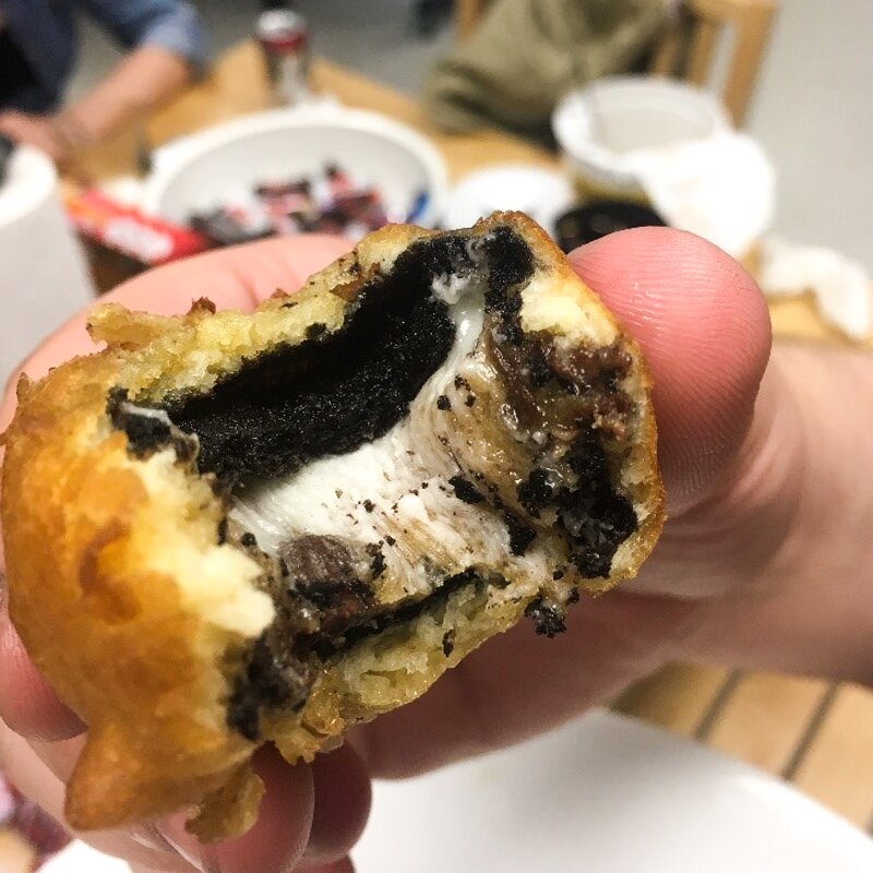 Photo of a fried oreo.