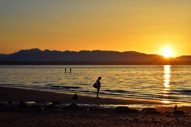 People playing at the beach at Golden Gardens Park in Seattle