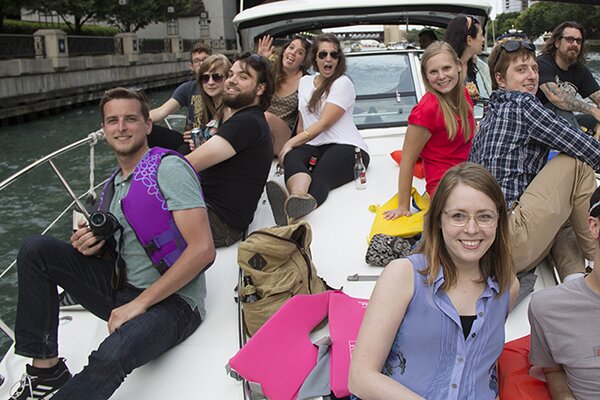 A photo taken on DMC President Frank Riordan's boat during the Admin Boat Outing in 2015