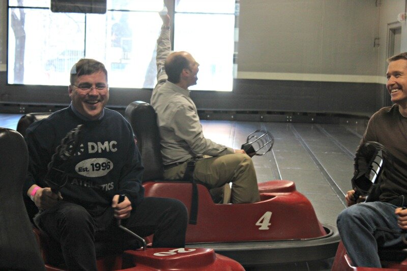 Technical Director Ken Brey cheers in triumph during WhirlyBall.