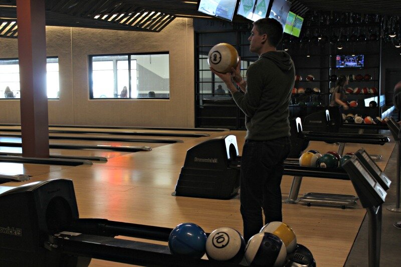 Systems Engineer Simon Healey lines up his bowling ball.