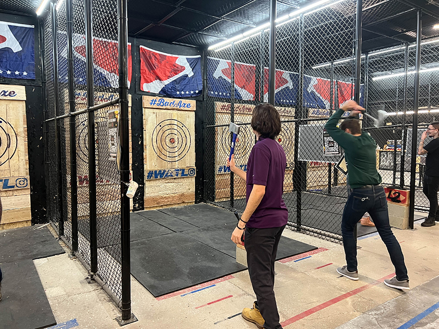 Axe throwing welcome party