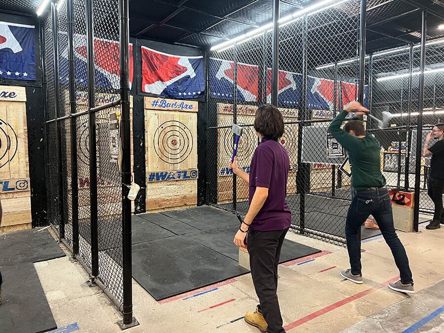 Axe throwing welcome party