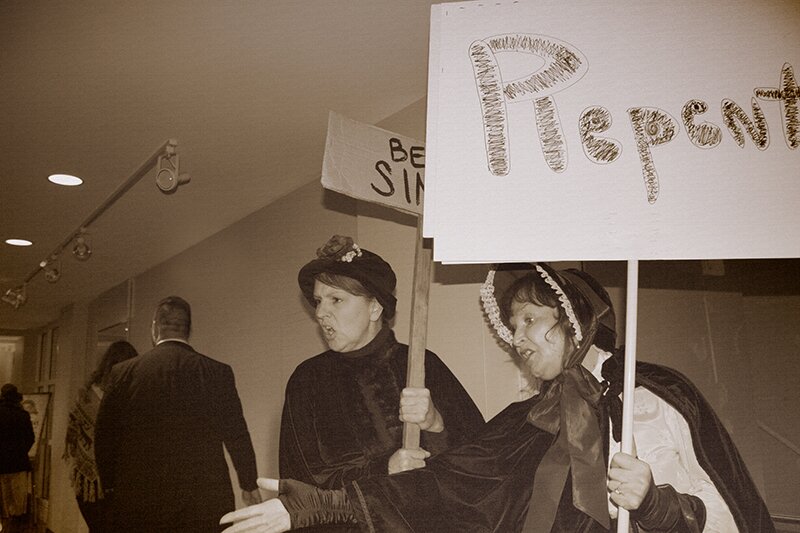 Actresses dressed as members of the Woman's Christian Temperance Union at the Last Speakeasy