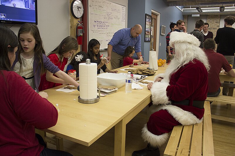 Decorating cookies with Santa at the DMC Holiday Cheer Extravaganza 2015