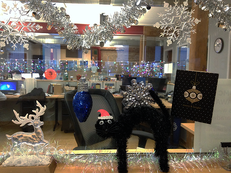 Employee's holiday decorations in the DMC Chicago office