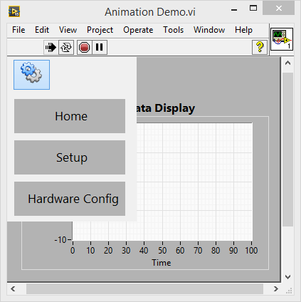 Screenshot from LabVIEW demo of menu bar/tab control animation