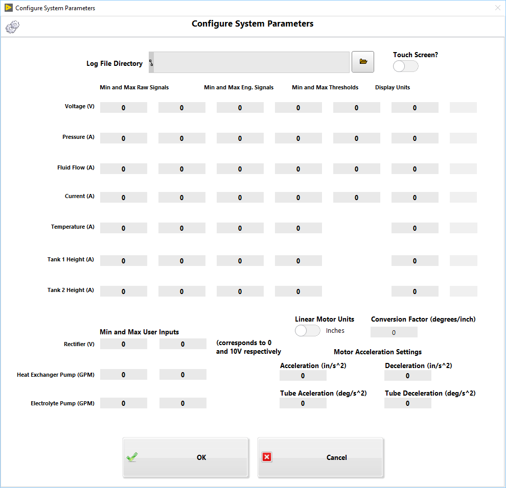 LabVIEW System Parameters Configuration Interface