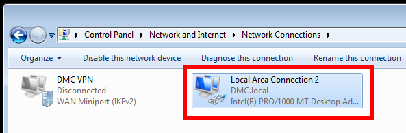Screenshot of clicking on local area connection
