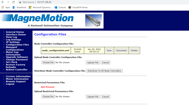 MagneMotion Configuration Files Webpage