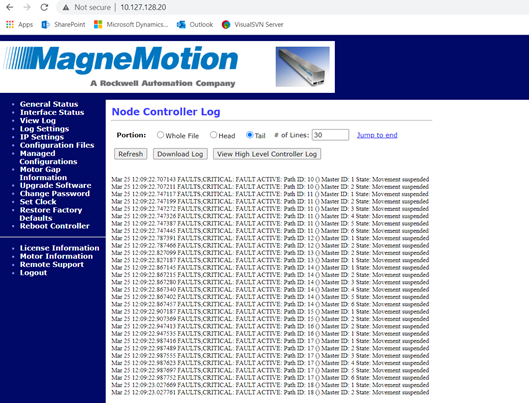 MagneMotion Node Controller Log