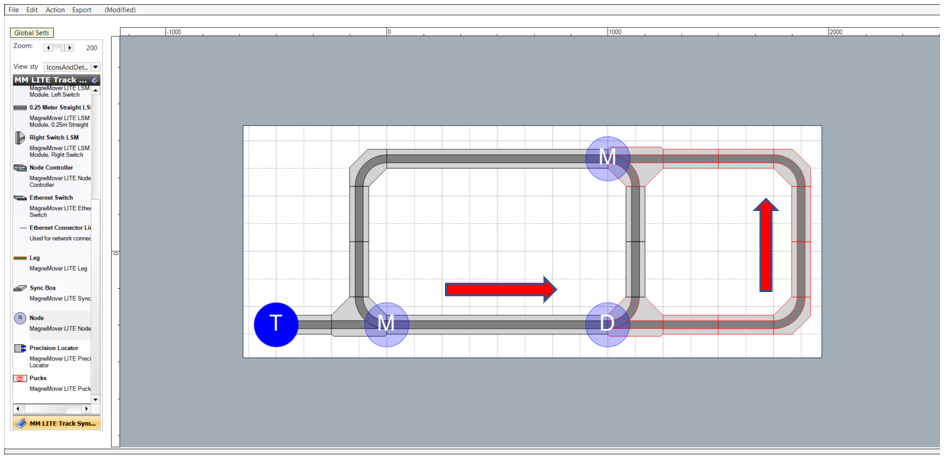 Magnemotion configurator placing the nodes