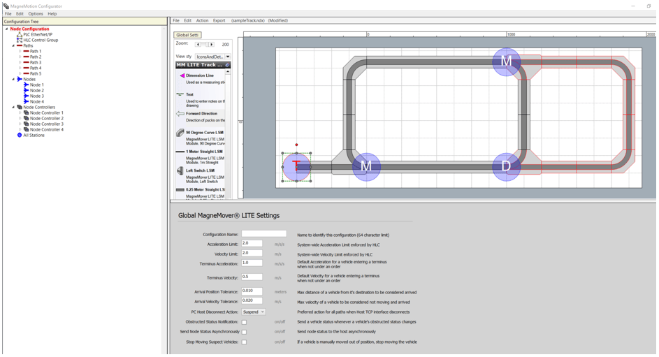 magnemotion track node configuration