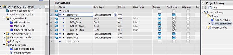 Connecting the HMI control with a datatype by dragging the datatype to the Project Library