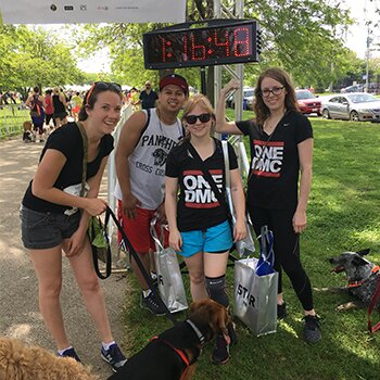 Photo of PAWS 5K walkers at the finish line.