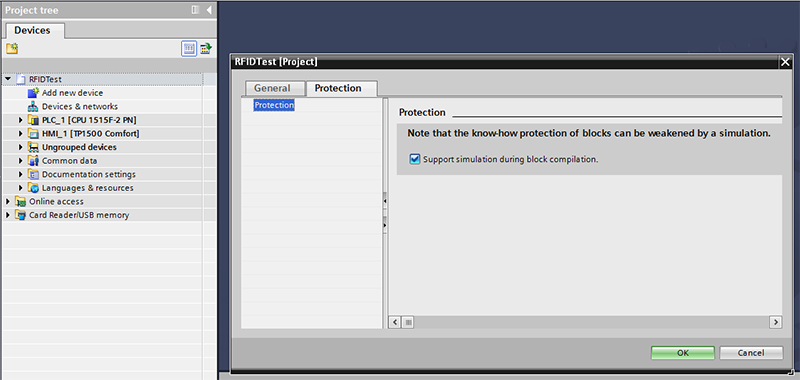 Screenshot: right click on the project, select properties, and navigate to protection.