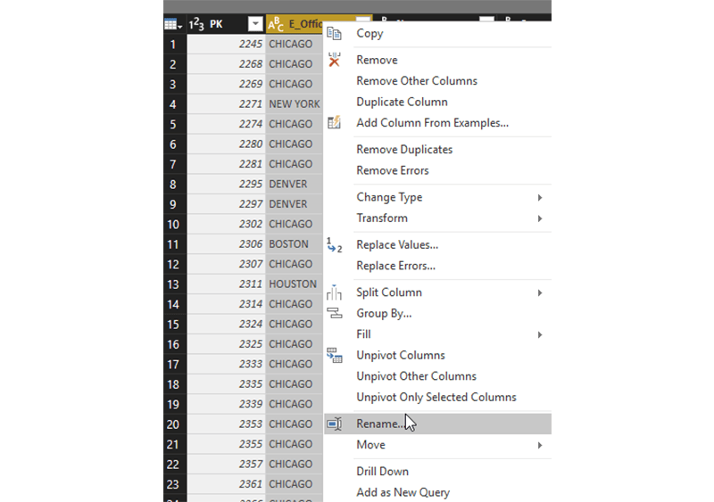 Power BI columns