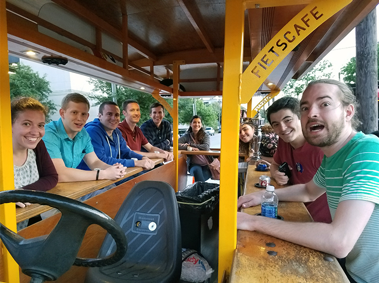 DMC Houston Yoe attendees get ready for a pedal pub party.