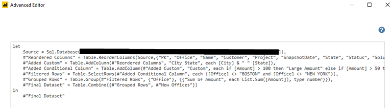 Power BI applied steps 2