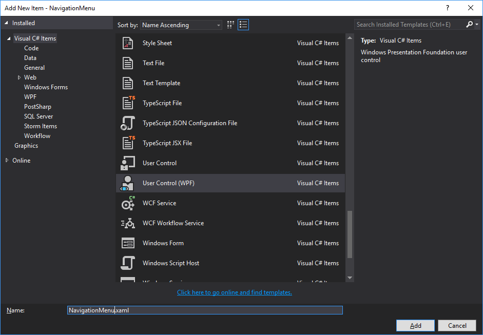 Adding WPF User Control for Navigation Menu View Adding WPF User Control for Navigation Menu View