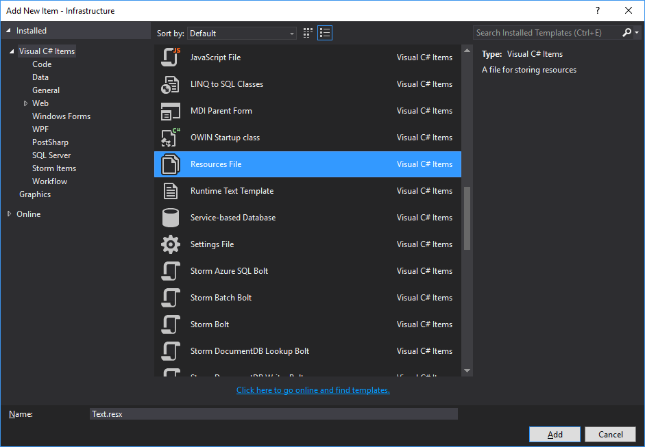 Adding a New Text Resource File Adding a New Text Resource File