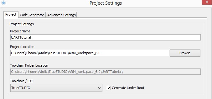 Screenshot of naming the project in the Project tab of the Project Settings Menu. 