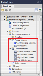 Project Tree in Screen Management Section