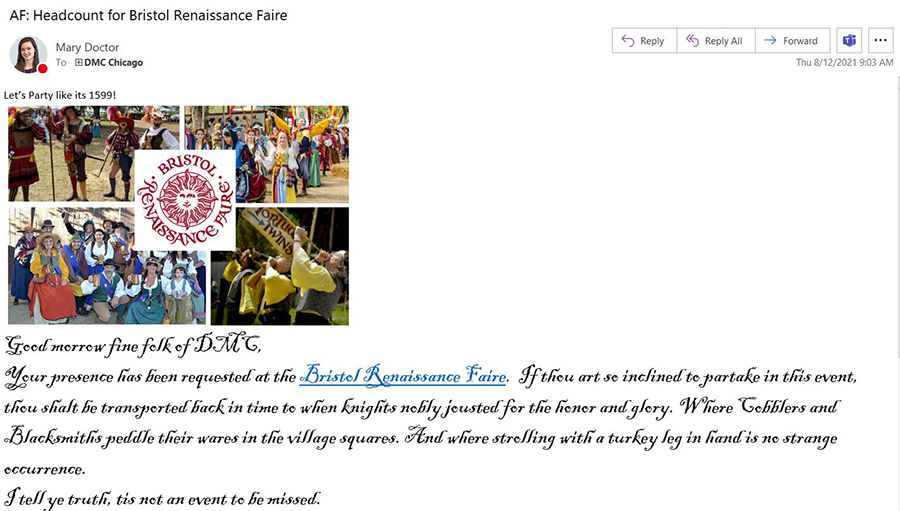 DMC Renaissance Faire Invitation Email