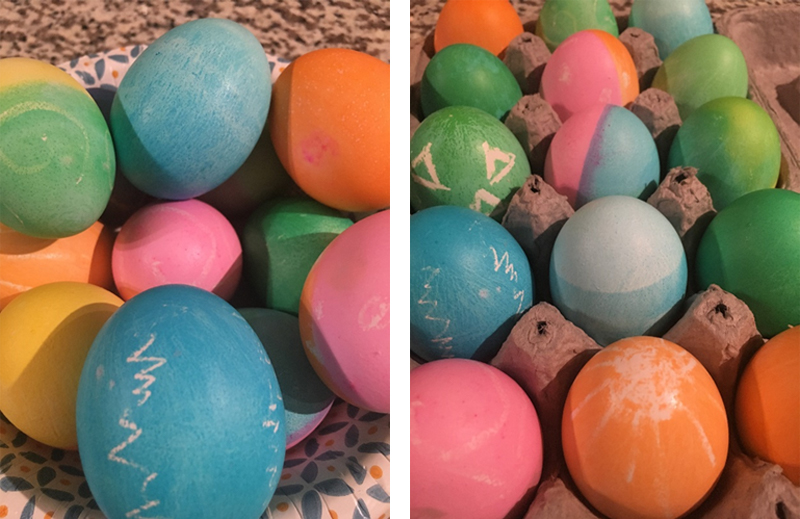 Photos of dyed Easter Eggs.