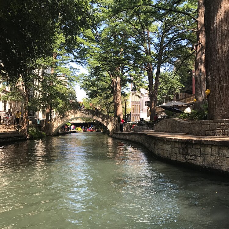 Photo of Riverwalk - the water and trees and a bridge over the water.