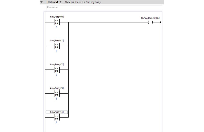 Screenshot of Network 2 - checking the array.