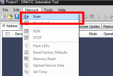 Screenshot of performing a scan in the SIMATIC Automation tool 