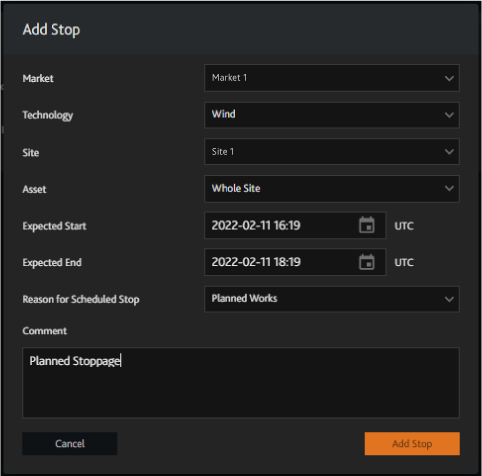 Add Stop window in react interface