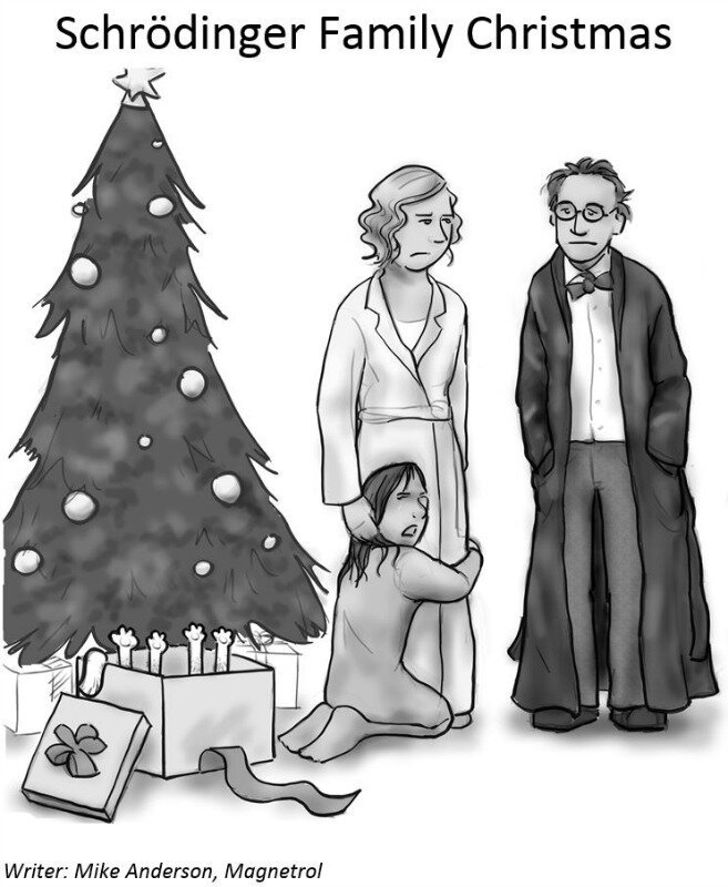 Schrodinger Family depicted at Christmas