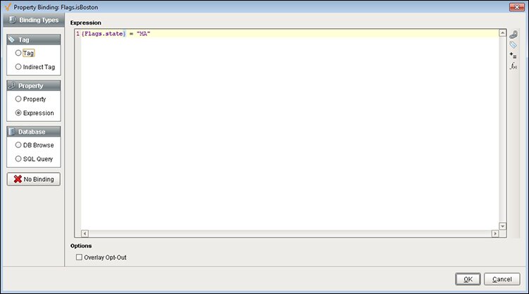 Screenshot of property bindings for Flag in Ignition.