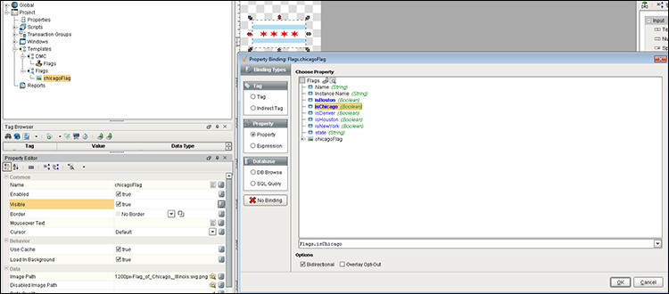 Screenshot of property binding window in Ignition.
