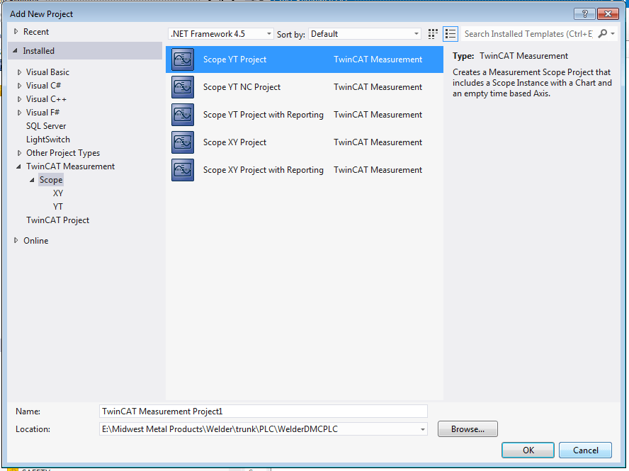 Selecting a scope under TwinCAT Measurement in Visual Studio