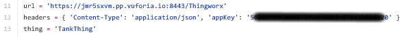 Variables used in http request to ThingWorx.