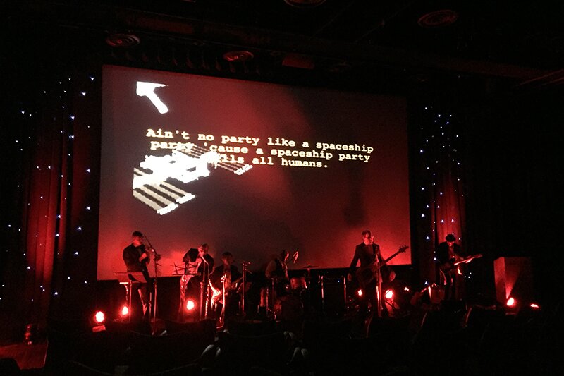 The band Terrible Spaceship playing at the Adler Planetarium.