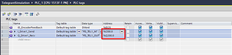 siemens telegram simulation in TIA Portal