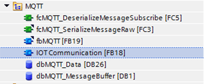 The PLC library only requires a few blocks to get up and running with MQTT communication