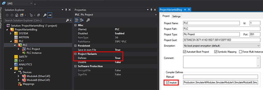 TwinCAT project variants interface