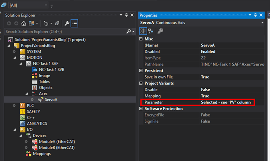 Twincat Project Variants Interface