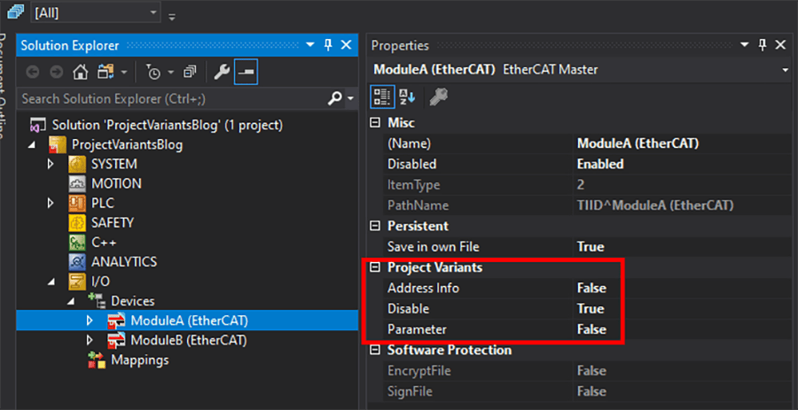 TwinCAT project variants interface