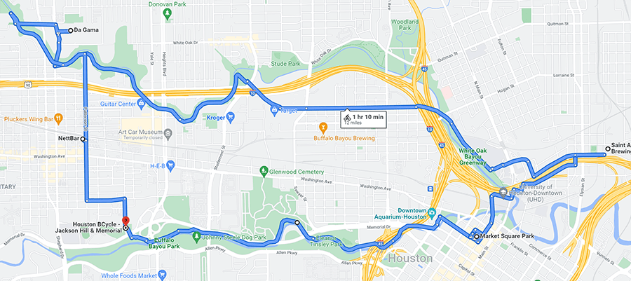 The Tour de Houston bike route.