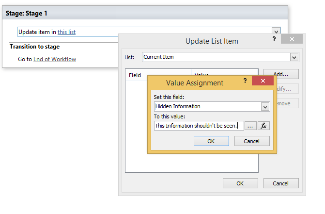 Write data to the field from the workflow